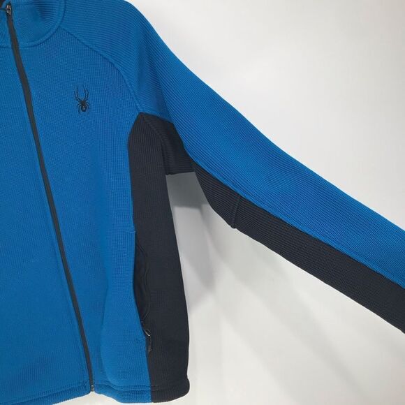Spyder Blue Black Fleece Lined Stretch Knit Performance Zip Up Jacket - Picture 10 of 16